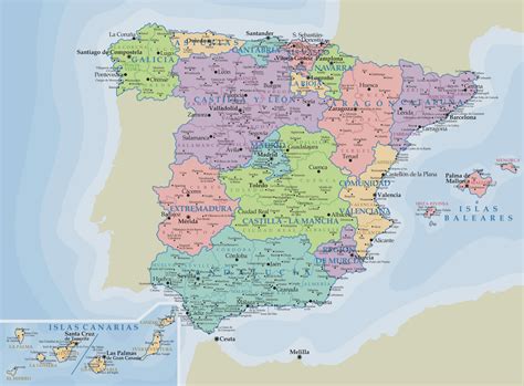 Detailed Administrative Map Of Spain With Major Cities