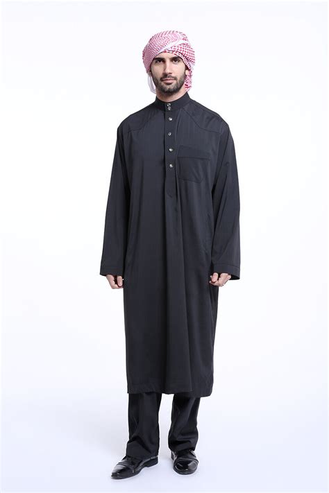 Men Muslim Fashion Kaftan Long Sleeve Robe Arab Loose Abaya Galabia