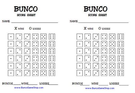 simple bunco score sheet