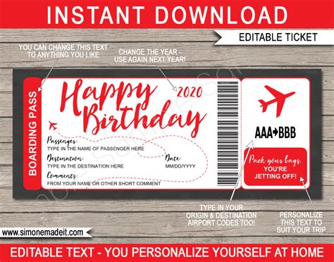 Birthday Plane Boarding Pass Surprise Trip Reveal Boarding Pass