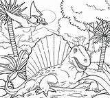 Coloring Pages Dinosaur Fossil Drawing Dimetrodon School Age Period Printable Dinosaurs Kids Color Colouring Triassic Jungle Reptile Volcano Habitat Wetland sketch template