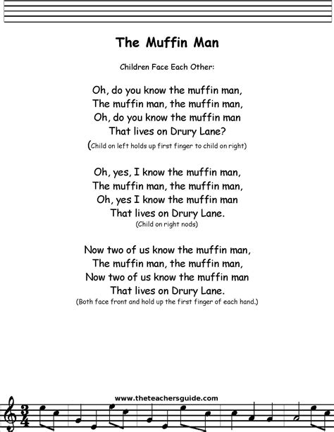 muffin man lyrics printout midi  video children songs lyrics