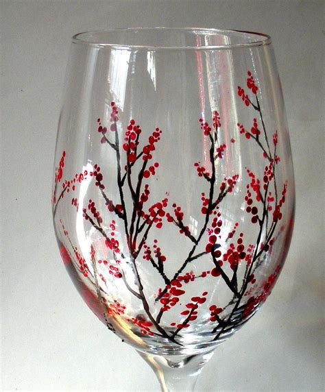 Hand Painted Wine Glass Winter Berries 20 00 Via Etsy Wine Glass