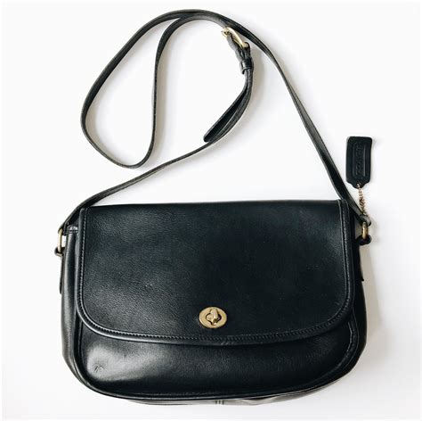 black leather vintage coach purse  adjustable crossbody strap
