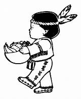 Indian Little Thanksgiving Boy Coloring Canada Corn Holding Bowl Netart sketch template