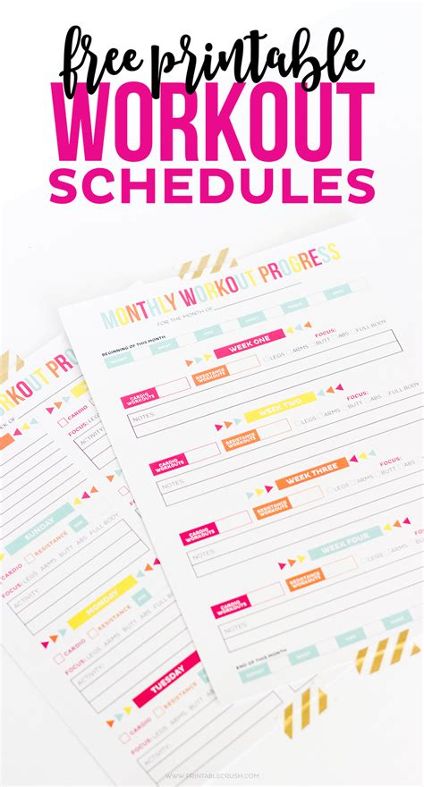 workout calendar  printable scheduleprogress sheets