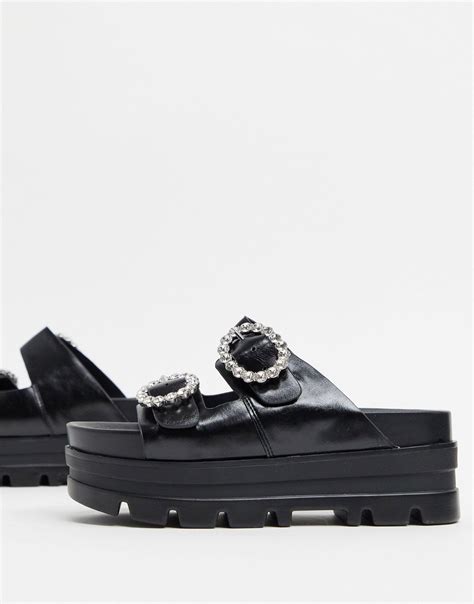 bershka chunky platform sandal  gem detail  black lyst
