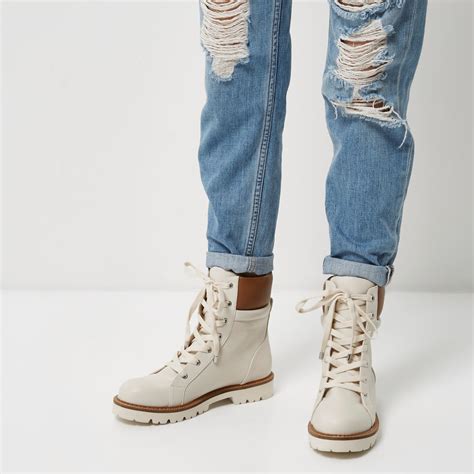 river island cream chunky utility boots lyst