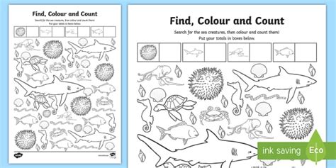 sea find color  count worksheet worksheet