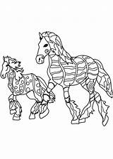Fun Kids Coloring Paarden Mosaic Horses sketch template