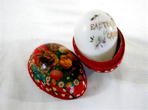 Victorian Blown Glass Easter Egg With Cardboard Egg Shaped Box