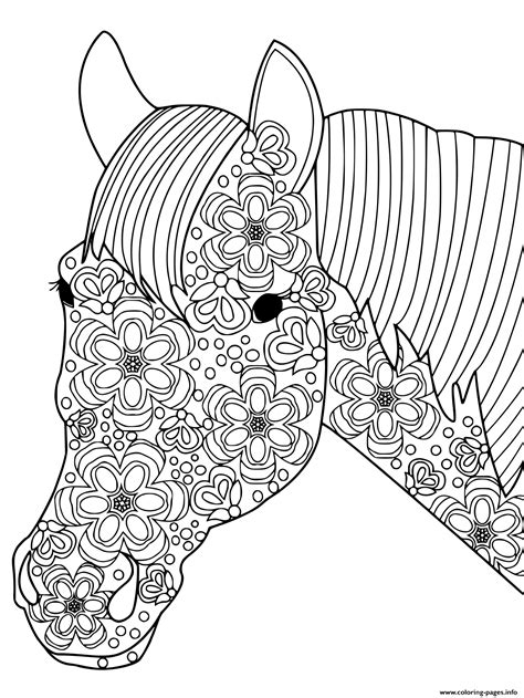 head horse  adults anti stress coloring page printable