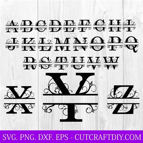 split monogram letters svg png cut files  cricut  silhouette