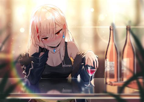 Anime Girl Drinking Too Much Wine Hd Wallpaper Background Image