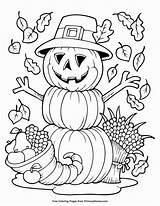 Coloring Scarecrow Pumpkin Cornucopia sketch template