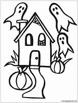 Pages Spiderwebs Ghosts House Small Pumpkins Coloring Color Online sketch template