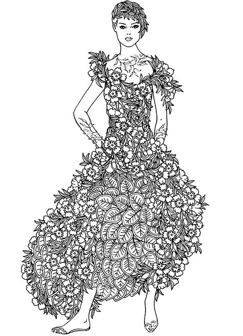 flowers dress flowers adult coloring pages