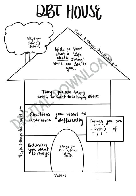 dbt house worksheet  instruction page etsy canada