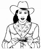 Cowgirl Coloring Chicken Eating Kids sketch template