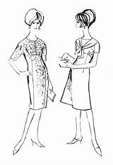 Fashion Colouring 1960s Drawings Line 1962 Coloring Pages Era History Dresses Empire Sewing Costume Patterns Early Jewellery Drawing Dress Girl sketch template