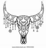 Skull Cow Pages Coloring Template Boho Indian Bull sketch template
