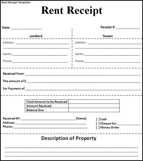printable rent receipt forms printable templates