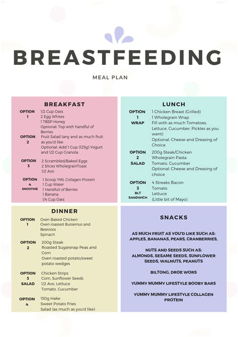 breastfeeding meal plan   mums yummy mummy