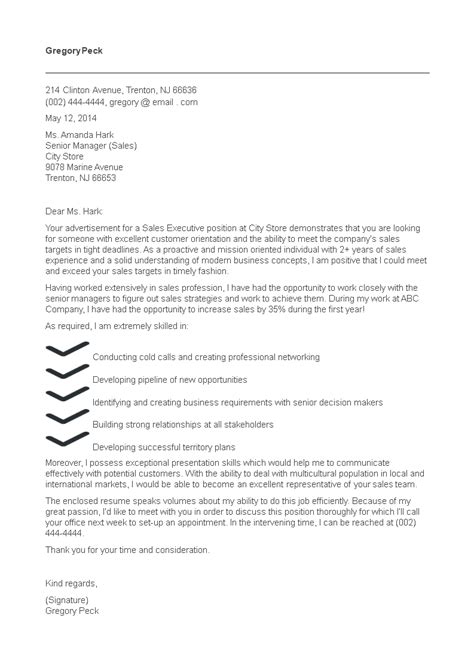 sales executive cover letter allbusinesstemplatescom