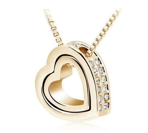 double heart necklace heart pendant gold crystal heart necklace silver heart pendant