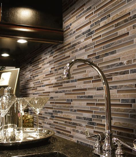 Inspiring Kitchens Linear Glass And Stone Mosaic Backsplash At The
