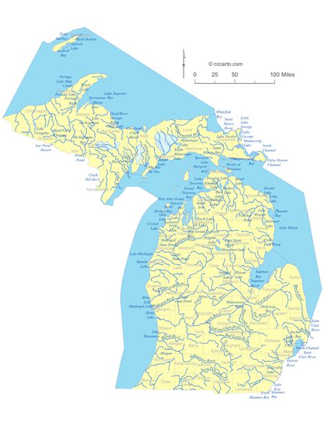 state of michigan water feature map and list of county lakes rivers streams cccarto