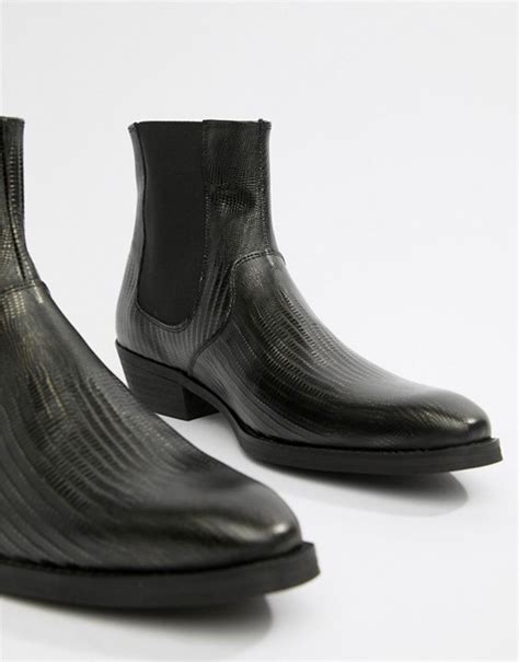 asos design cuban heel western boots  black leather  snake texture asos