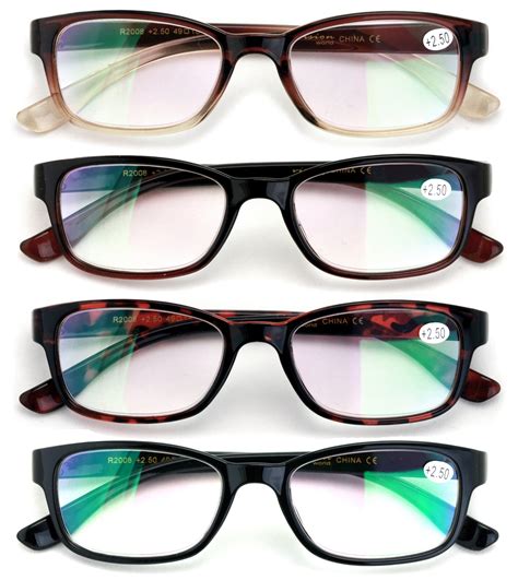 4 pairs rectangular lightweight reading glasses anti reflective