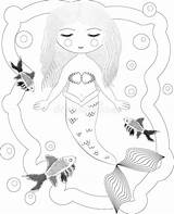 Coloring Underwater Mermaid Adult Beautiful Stress Anti Book Outline Drawing Illustration sketch template