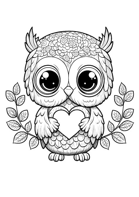 pretty owl   heart owls kids coloring pages