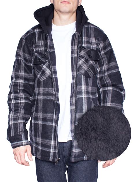 mens flannel jackets  mens fleece sherpa lined plaid shirt hooded
