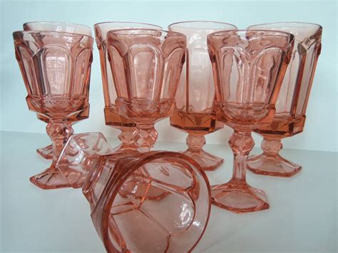 Vintage Pink Glassware Water Goblets And Wine Glasses Set Of