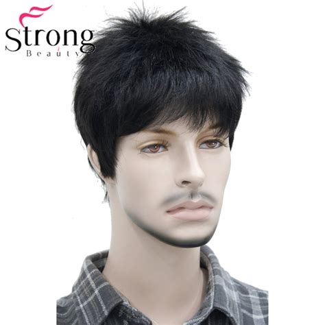 short striaght full synthetic wig for men male hair fleeciness