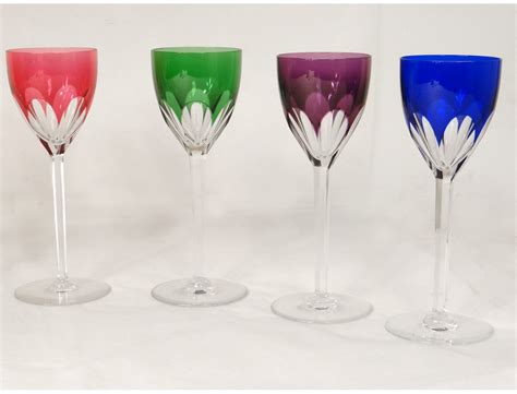 8 Wine Glasses Rhine Cut Crystal Baccarat France Genova