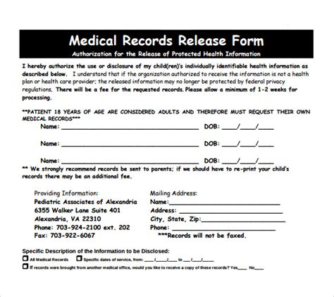 medical records release forms samples examples format sample