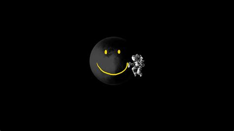 smiley face spaceman black background  wallpapers hd