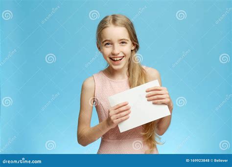girl holding  sheet  paper isolated  girl holds  blank sheet
