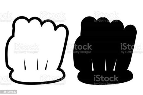 simple set 2 vector doodle punch or fisting hand outline and silhouette