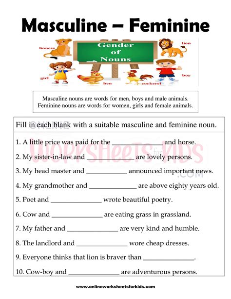 Masculine And Feminine Gender Worksheets 15