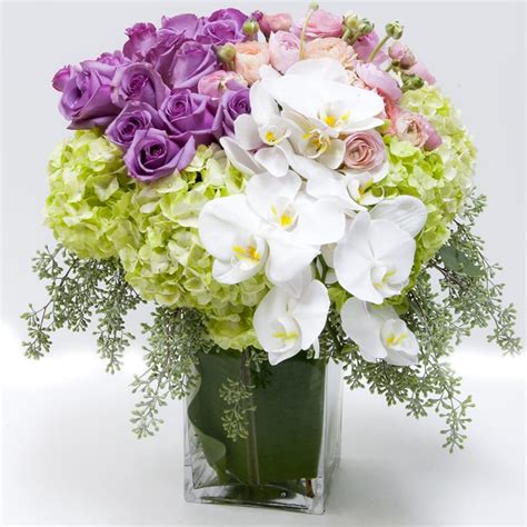 Purple Roses Green Hydrangea And Pink Seasonals In