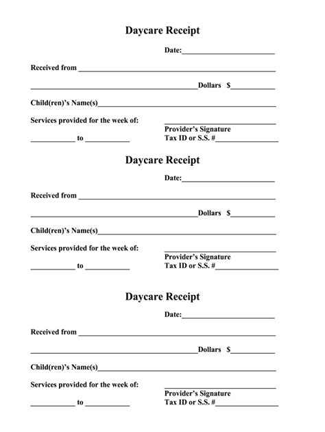 child care receipt template fill  printable fillable blank