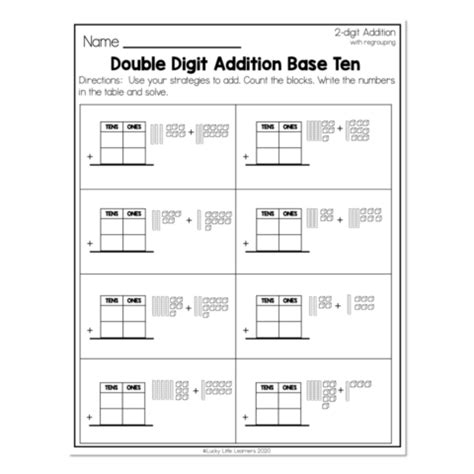 grade math worksheets  digit addition  regrouping double