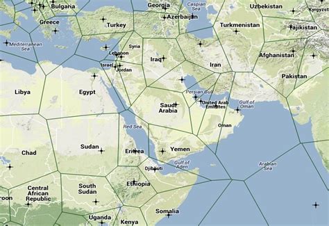 map voronoi diagram of every world capital