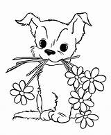 Coloring Dogs Kids Dog Flowers Pages Funny Color Animals Children sketch template