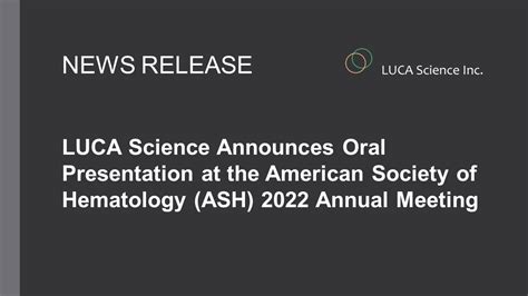 luca science announces oral presentation at the american society of